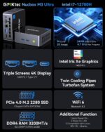 GMKtec M3 Ultra Mini PC with Intel Core i7 12700H (14C/20T 4.7 GHz), 16GB DDR4 RAM+512GB NVMe SSD, Mini Desktop Computer Iris XE Graphics, Triple 4K Display, WiFi 6, BT5.2, USB-C - Image 3