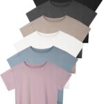 Dalavch 6 Pack Women's Crop Top Short Sleeve Athletic Workout Yoga Running Gym Casual Tees T-Shirts Loose Fit