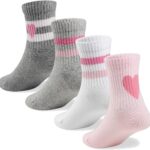 COTTON DAY Kids Girls Valentine's Day Socks with Hearts Stripes Strawberry