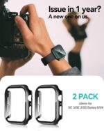 Smiling 2 Pack Case Compatible with Apple Watch SE 3 (2025)/ SE 2/ SE/Series 6/5/4 44mm with Tempered Glass Screen Protector, Hard PC Case Overall Protective Cover - Black - Image 6