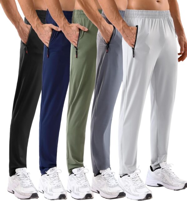 5 Pack Men's Sweatpants with Zipper Pockets Stretch Lightweight Athletic Track Activewear Pants for Men Joggers