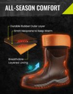 TIDEWE Work Boots Puncture-Proof with Steel Toe & Shank, Waterproof Anti Slip Rubber Boots for men, 6mm Neoprene Outdoor Boots, Durable Hunting Boots for Manufacturing, Construction, Farming(Black,Size 7-13) - Image 4