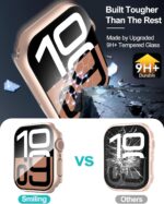 Smiling 2 Pack Case Compatible with Apple Watch Series 11 (2025)/10 42mm with Tempered Glass Screen Protector, Hard PC Case Overall Protective Cover- 1 Rose Gold + 1 Transparent - Image 3