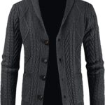 JMIERR Men's Casual Wool Blend Cardigan Sweaters Long Sleeve Shawl Collar Buttons Down Cable Knit Sweater