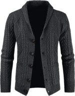JMIERR Men's Casual Wool Blend Cardigan Sweaters Long Sleeve Shawl Collar Buttons Down Cable Knit Sweater