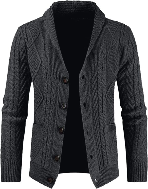 JMIERR Men's Casual Wool Blend Cardigan Sweaters Long Sleeve Shawl Collar Buttons Down Cable Knit Sweater