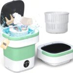 Portable Washing Machine - 16L Mini Foldable Washer with Spin Basket, 3 Cleaning Modes & Deep Cleaning for Small Clothes, Collapsible Laundry for Apartment, Home, Hotel and Travel (Green)