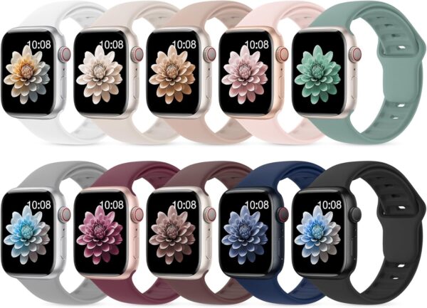 10 Pack Silicone Bands Compatible with Apple Watch 38mm 40mm 41mm 42mm 44mm 45mm 46mm 49mm Women Men, Soft Waterproof Replacement Wrist Sport Band for iWatch Series 11 10 9 8 7 6 5 4 3 2 1 SE Ultra