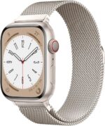 Original Stainless Steel Milanese Loop Compatible with Apple Watch Band 38mm 40mm 41mm 42mm 44mm 45mm 49mm, Magnetic Clasp Replacement Band for iwatch Series 9, Ultra 2/Ultra, SE/SE 2nd Generation, 8 7 6 5 4 3 2 1, Women & Men Watch Bands for iWatch (Starlight, 41mm/40mm/38mm)