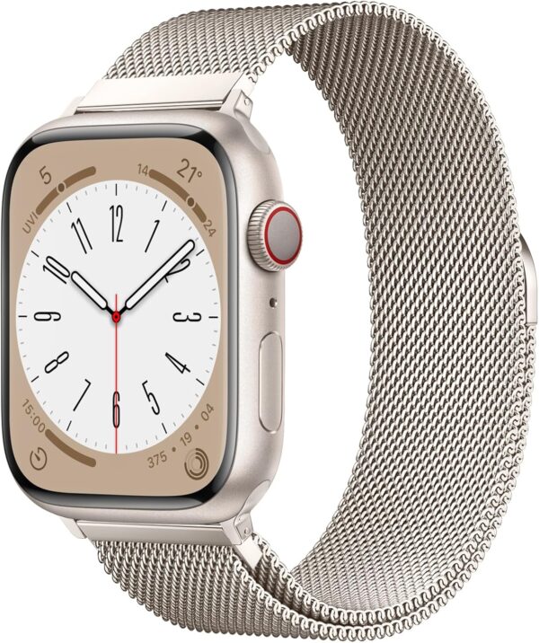Original Stainless Steel Milanese Loop Compatible with Apple Watch Band 38mm 40mm 41mm 42mm 44mm 45mm 49mm, Magnetic Clasp Replacement Band for iwatch Series 9, Ultra 2/Ultra, SE/SE 2nd Generation, 8 7 6 5 4 3 2 1, Women & Men Watch Bands for iWatch (Starlight, 41mm/40mm/38mm)