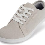 WHITIN Women's Genuine Leather Wide Barefoot Shoes Size 5.5 Zero Drop Wide Width Minimalist Tennis Athletic Gym Fashion Sneakers Jump Flat Jogging Walking Beige 36