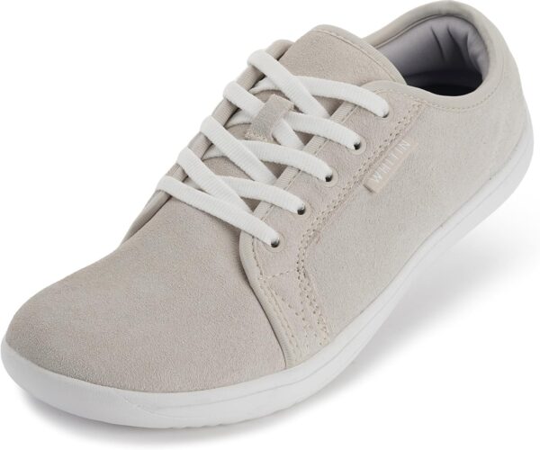 WHITIN Women's Genuine Leather Wide Barefoot Shoes Size 5.5 Zero Drop Wide Width Minimalist Tennis Athletic Gym Fashion Sneakers Jump Flat Jogging Walking Beige 36