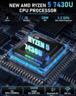 Getorli Mini PC, Dual LAN AMD R5 7430U(Max 4.3GHz), Mini Computers 16GB DDR4 RAM 512GB SSD, Mini Desktop Computer 4K 60Hz Displays/HDMI/Type-C/USB Ports/RJ45/WiFi 6/BT5.0 for Home/Office/Casual Games - Image 2