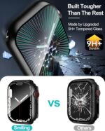 Smiling 2 Pack Case Compatible with Apple Watch SE 3 (2025)/ SE 2/ SE/Series 6/5/4 40mm with Tempered Glass Screen Protector, Hard PC Case Overall Protective Cover - 1 Black + 1 Transparent - Image 3