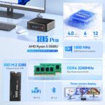 Beelink Ser5 Pro mini PC, AMD Ryzen 5 5500U (Up to 4.0GHz,6C/12T), 16GB DDR4 500GB PCle SSD，mini Computer Support 4K Triple Display/2.5G LAN/WiFi6/BT5.2, Home/Office W11 Pro Mini Desktop Computer - Image 2