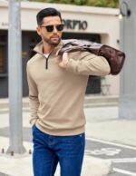 COOFANDY Mens Quarter Zip Pullover Sweatshirts Lightweight Long Sleeve Mock Neck Sweater Polo - Image 2