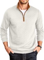 COOFANDY Mens Quarter Zip Pullover Mock Neck Quilted Sweatshirt Casual Long Sleeve Polo Sweater