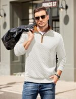 COOFANDY Mens Quarter Zip Pullover Mock Neck Quilted Sweatshirt Casual Long Sleeve Polo Sweater - Image 5