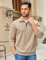 COOFANDY Mens Quarter Zip Pullover Sweatshirts Lightweight Long Sleeve Mock Neck Sweater Polo - Image 6