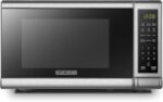 BLACK+DECKER EM720CB7 Digital Microwave Oven with Turntable Push-Button Door, Child Safety Lock, 700W, Stainless Steel, 0.7 Cu.ft
