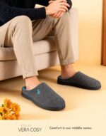 VeraCosy Men's Two-Tone Memory Foam House Slippers Indoor Outdoor Durable Rubber Sole - Image 2