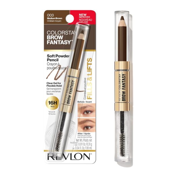 Revlon ColorStay Brow Fantasy, All In One Eyebrow Powder Pencil with Shaping Clear Gel, Smudge-proof, Stocking Stuffer for Her, 003 Medium Brown