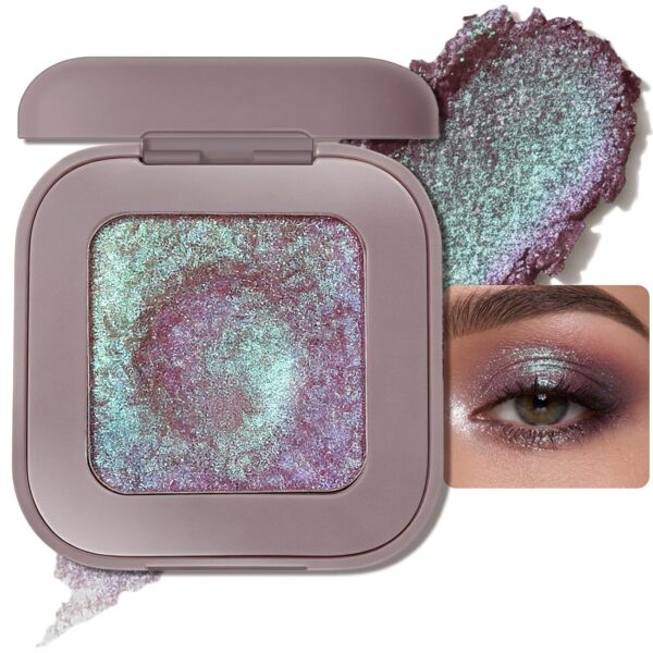 Duochrome Glitter Eyeshadow Palette, Iridescent Color Shift Shimmer, High Pigment Holographic Chameleon Eye Shadow with Mirror, Long Lasting & Buildable Topper (2# Plum Mauve)