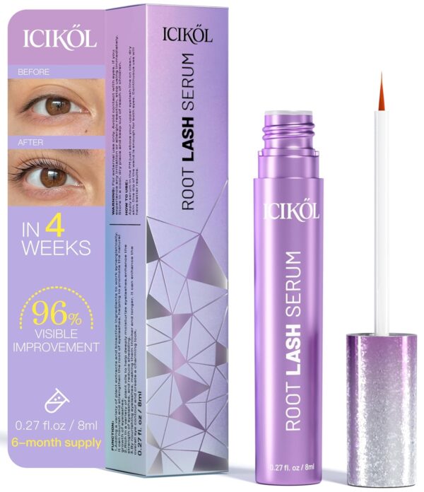 ICIKOL Lash Serum for Eyelash Growth, Premium Lash Enhancing Serum for Women & Men with Advanced Formula Volumizing Longer Fuller and Thicker Looking Lashes, Vegan & Cruelty-Free