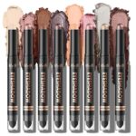 LANGMANNI 8Colors Dual-Ended Cream Eyeshadow Stick Set – Silky Smooth, Waterproof & Transfer-Proof, Built-in Blender Brush, All-Day Matte & Shimmer Wear Eye Makeup(#A)