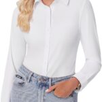 siliteelon Button Down Shirts for Women Slim fit Long Sleeve Stretch Dress Shirts Work Shirt Wrinkle Free Office Blouses