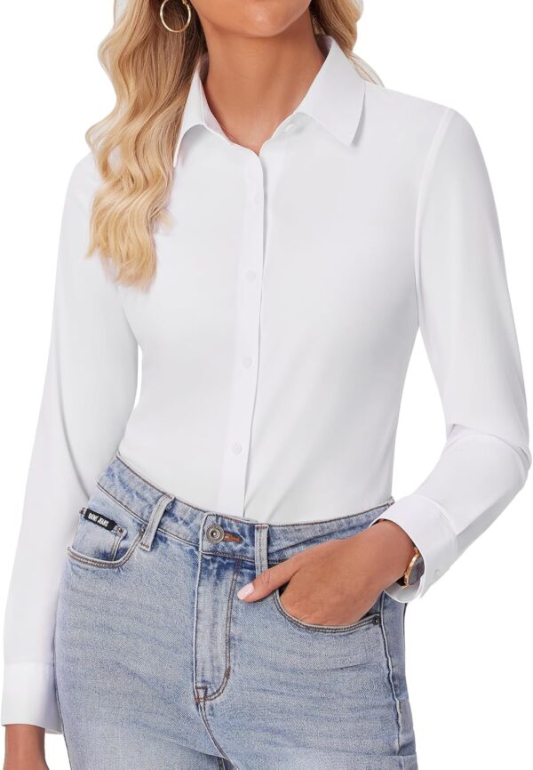 siliteelon Button Down Shirts for Women Slim fit Long Sleeve Stretch Dress Shirts Work Shirt Wrinkle Free Office Blouses