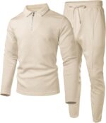 UOUA Mens 2 Piece Set Casual Outfits Polo Long Sleeve Shirt & Pants Tracksuit Loungewear Athletic Jogger Sweatsuit - Image 5