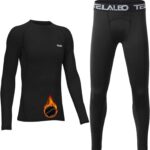 TELALEO Boys' Girls' Thermal Set Fleece Lined Underwear Set Kids Compression Shirts Athletic Sports Tops Leggings Baselayer