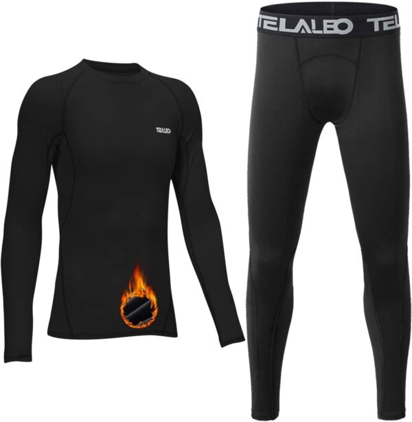 TELALEO Boys' Girls' Thermal Set Fleece Lined Underwear Set Kids Compression Shirts Athletic Sports Tops Leggings Baselayer