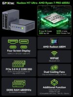 GMKtec Mini PC Gaming M7 Ultra Ryzen 7 PRO 6850U 16GB DDR5 RAM + 512GB Hard Drive PCle SSD Oculink Dual NIC LAN 2.5G Desktop Computer, Dual USB4, HDMI 2.1, USB-C M7 Ultra 16+512 - Image 2