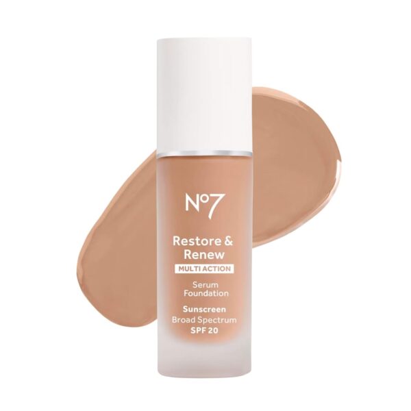 Suggest a better title and return a single title only without any other comments: No7 Restore & Renew Multi Action Serum Foundation - Warm Beige - Liquid Foundation Makeup with Vitamin C, Vitamin E & Collagen for Face - Beauty Skin Serum Formula with Medium Coverage (30ml)