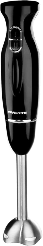 OVENTE Immersion Hand Blender, 300W Corded Electric Handheld Stick Mixer with 2 Mixing Speeds and Stainless Steel Blades for Smoothies, Purees & Baby Food, Black HS560B