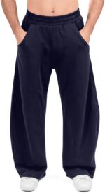 HeSaYep Men's Fleece Baggy Sweatpants Wide Leg Barrel Sweat Pants Lounge Athletic Gym Pants with Pockets