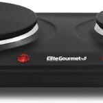 Elite Gourmet EDB-302BF Countertop Double Cast Iron Burner, 1500 Watts Electric Hot Plate, Temperature Controls, Power Indicator Lights, Easy to Clean, Black