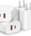 [4 Pack] USB C Charger Block Fast Charging Multiport Adpater [PD 20W USB-C & QC 3.0 USB-A Port] for iPhone 17/16/15/14/13/12/11/X/8, iPad, Galaxy, Google & More