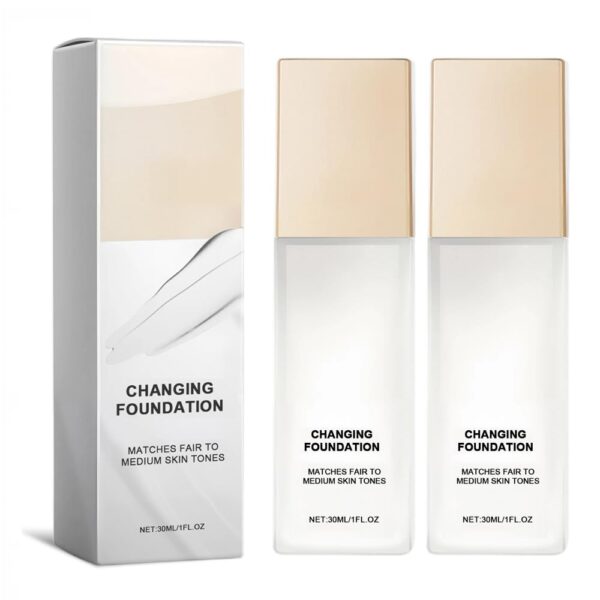 Suggest a better title and return a single title only without any other comments: Color Changing Foundation for Mature Skin, Hydrating and Lightweight Liquid Foundations, Tone Suitable for All Skin Types (2pcs)
