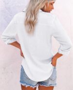 Womens Button Down Shirts Cotton Dress Shirts Oxford Shirts Long Sleeve Work Blouses Collared Tops Tunics with Pocket - Image 2