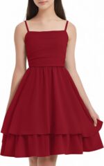 Suggest a better title and return a single title only without any other comments: EXARUS Girls Dress Teen Ruched Layered Ruffle Swing Flowy Spaghetti Strap Valentine Summer Easter Tween Dresses 8-14Y - Image 2