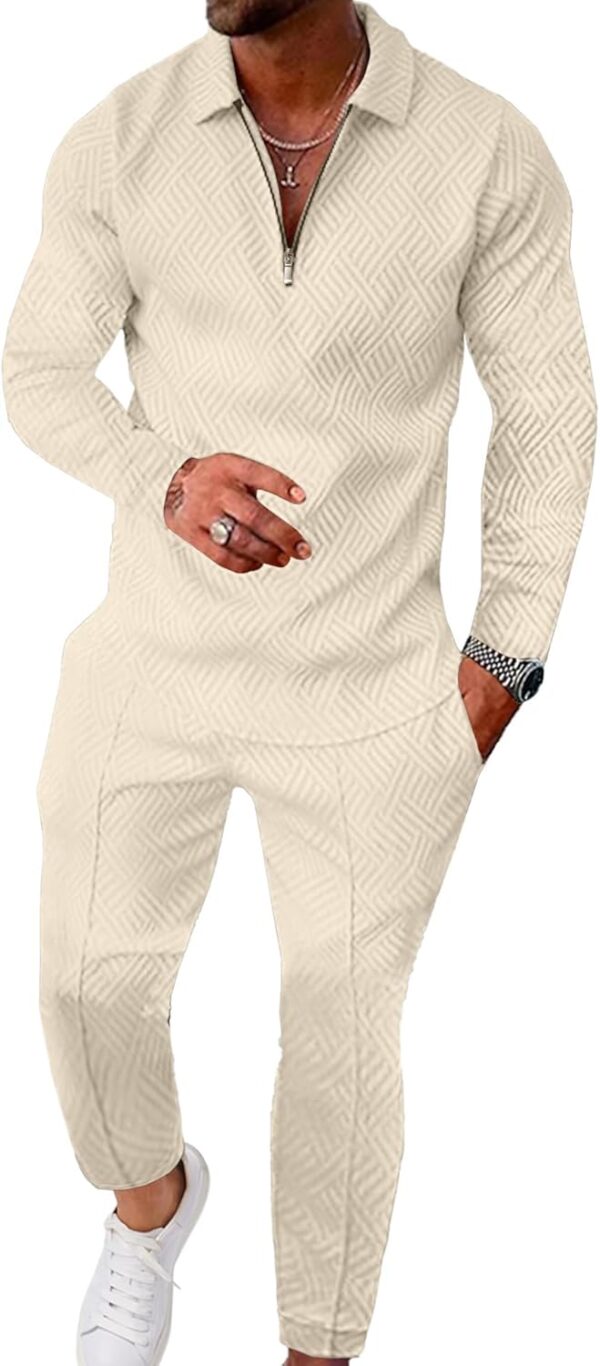 UOUA Mens 2 Piece Set Casual Outfits Polo Long Sleeve Shirt & Pants Tracksuit Loungewear Athletic Jogger Sweatsuit