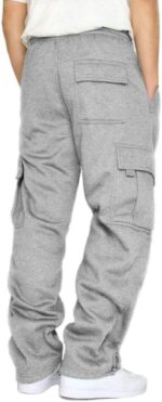 Men's Cargo Sweatpants Casual Fleece Joggers Loose Fit Open Bottom Athletic Pants for Men with Pockets - Image 2