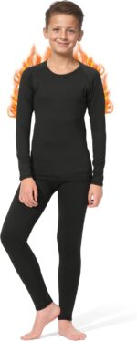 Rolimaka Boys' Thermal Underwear Set Youth kids Fleece Lined Leggings Pants Compression Long Johns Base Layer Top and Bottom