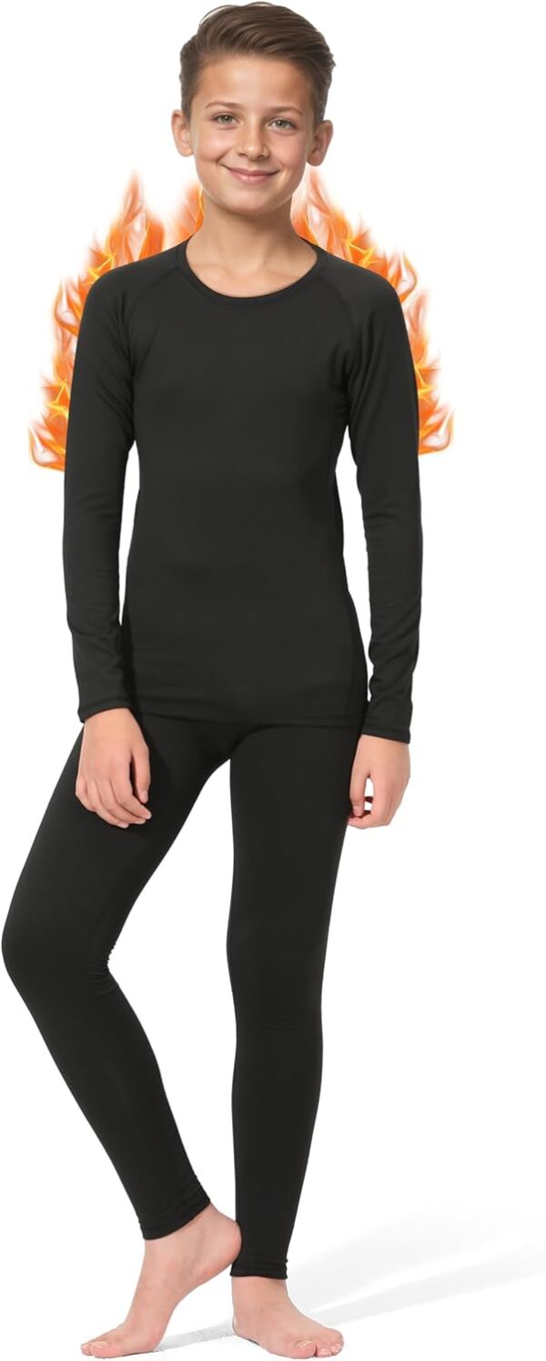 Rolimaka Boys' Thermal Underwear Set Youth kids Fleece Lined Leggings Pants Compression Long Johns Base Layer Top and Bottom