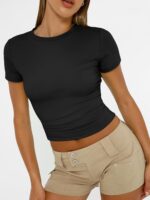 Trendy Queen Womens Short Sleeve T Shirts Summer Crop Tops Basic Slim Fit Gym Workout Y2k Clothes - Image 4