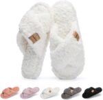 Fuzzy Open Toe Slippers for Women Indoor and Outdoor with Memory Foam Cozy Cross Band Women's Slipper Cute Soft House Shoes Slip On Gifts for Womens Mom Her Ladies Bridesmaid