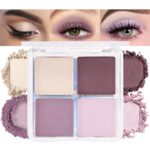 4 Colors Light Violet Pink Purple Brown Eye Shadow Powder Palette Makeup, Neutral Matte Shimmer Quads Eyeshadow Palette for Women Highly Pigmented Waterproof, paleta de sombras de ojos,Vegan 02